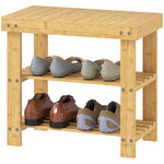 3-tier Bamboo Shoe Bench With 2 Shelves For Entryway | Brown