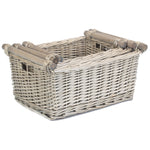 Wicker Grey Wash Wooden Handled Storage Basket | Set-of-3 | Gray