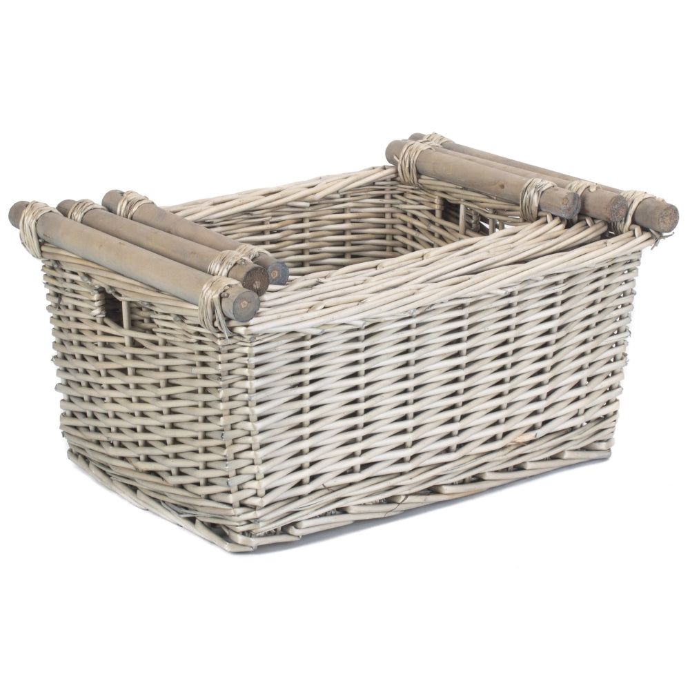 Wicker Grey Wash Wooden Handled Storage Basket | Set-of-3 | Gray