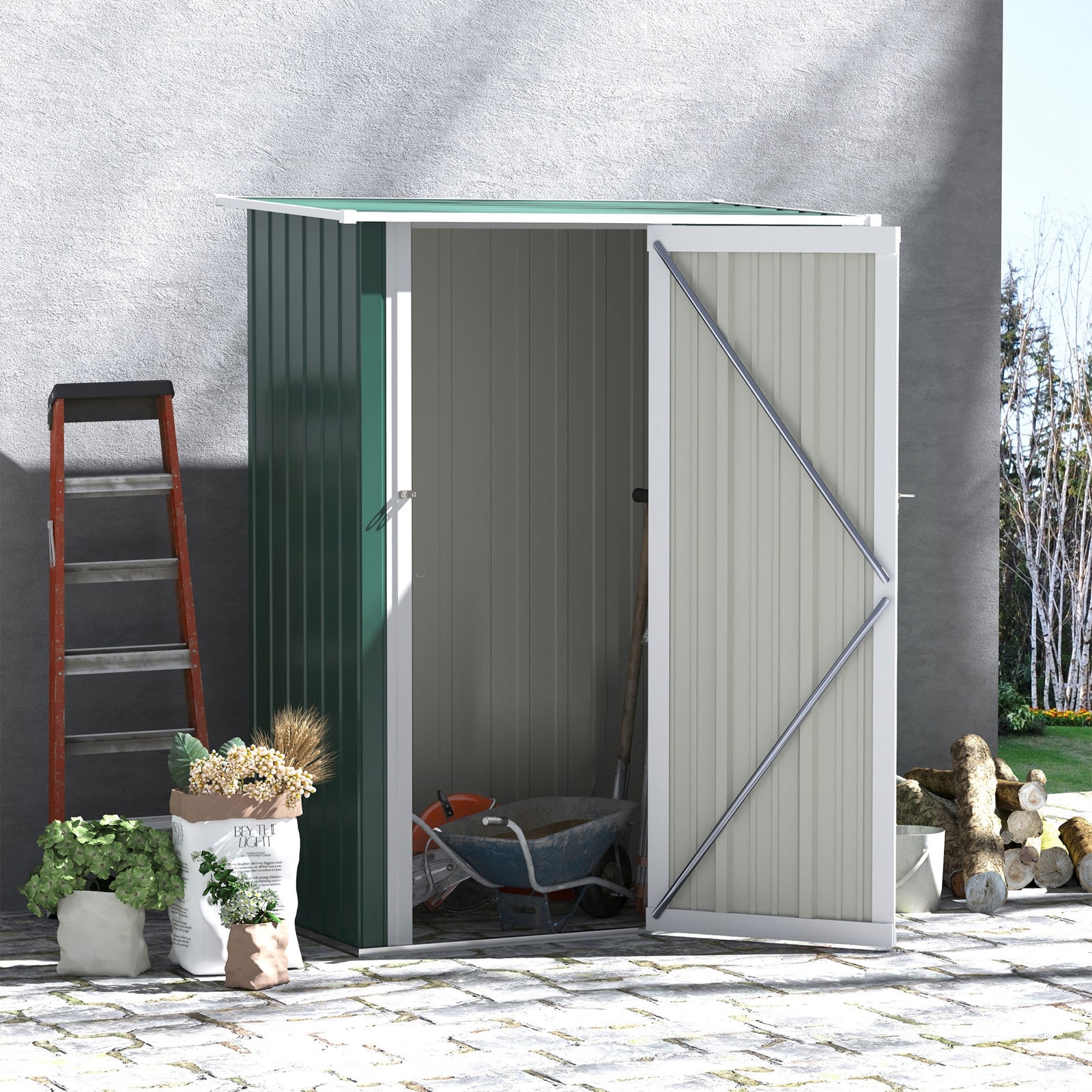 Outdoor Storage Shed Steel Garden Shed With Lockable Door | Forest Green