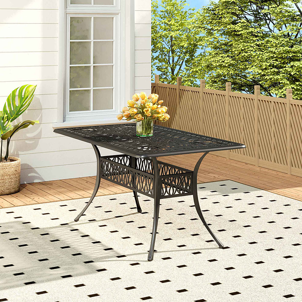 Vintage Rectangular Cast Aluminium Garden Bistro Table,150w X 90d X 73h Cm | 150cm | Black