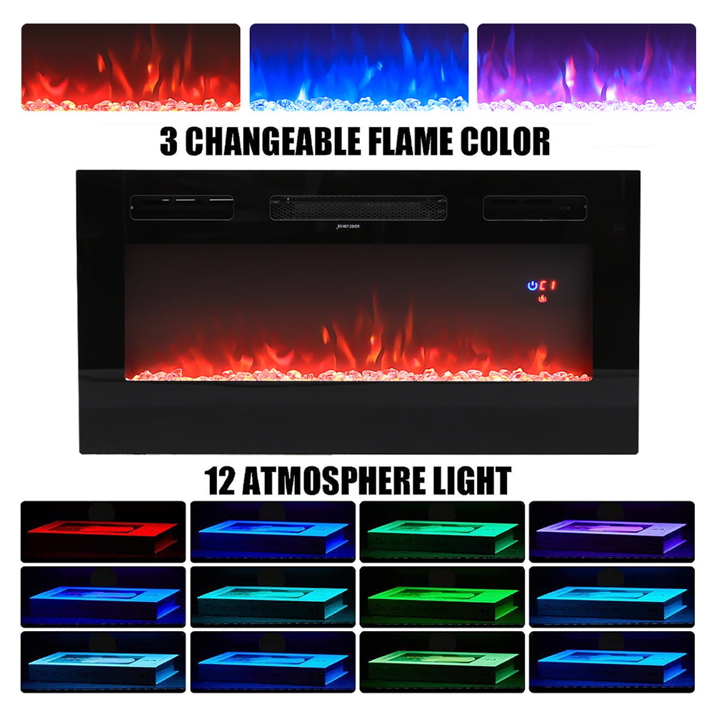 Recessed Electric Fireplace Tv Stand With Remote Control | Black