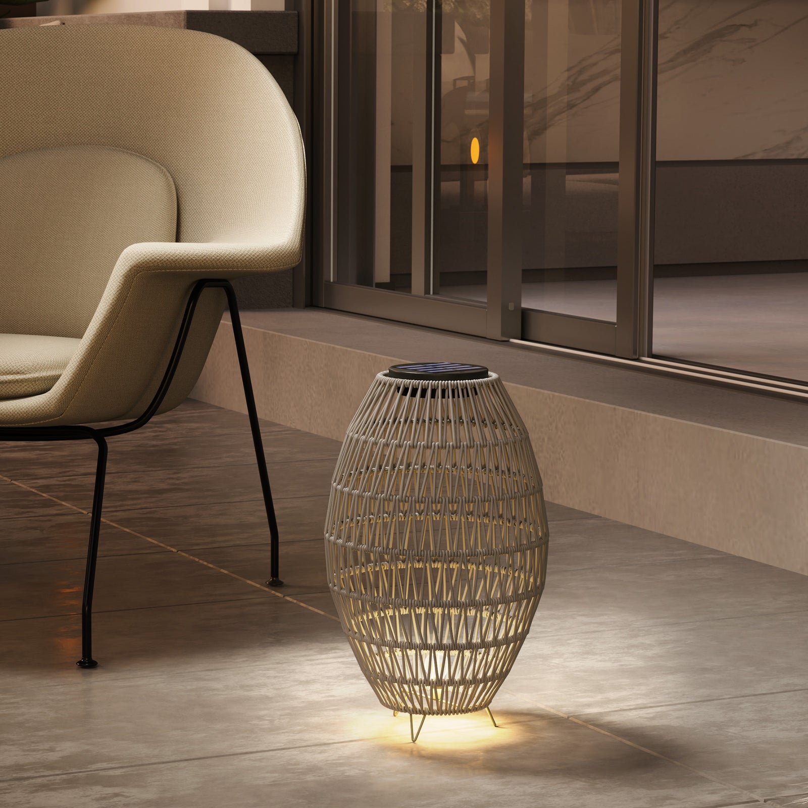 Rattan Solar Lamp, Auto On/off Garden Lantern | Gray