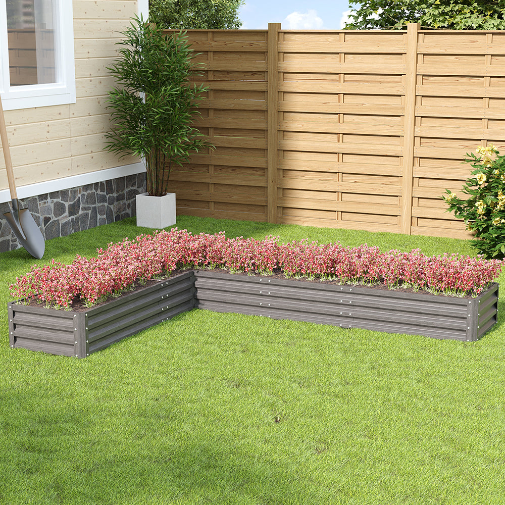 L-shaped Galvanized Steel Raised Garden Bed Raised Planter Box | Grey