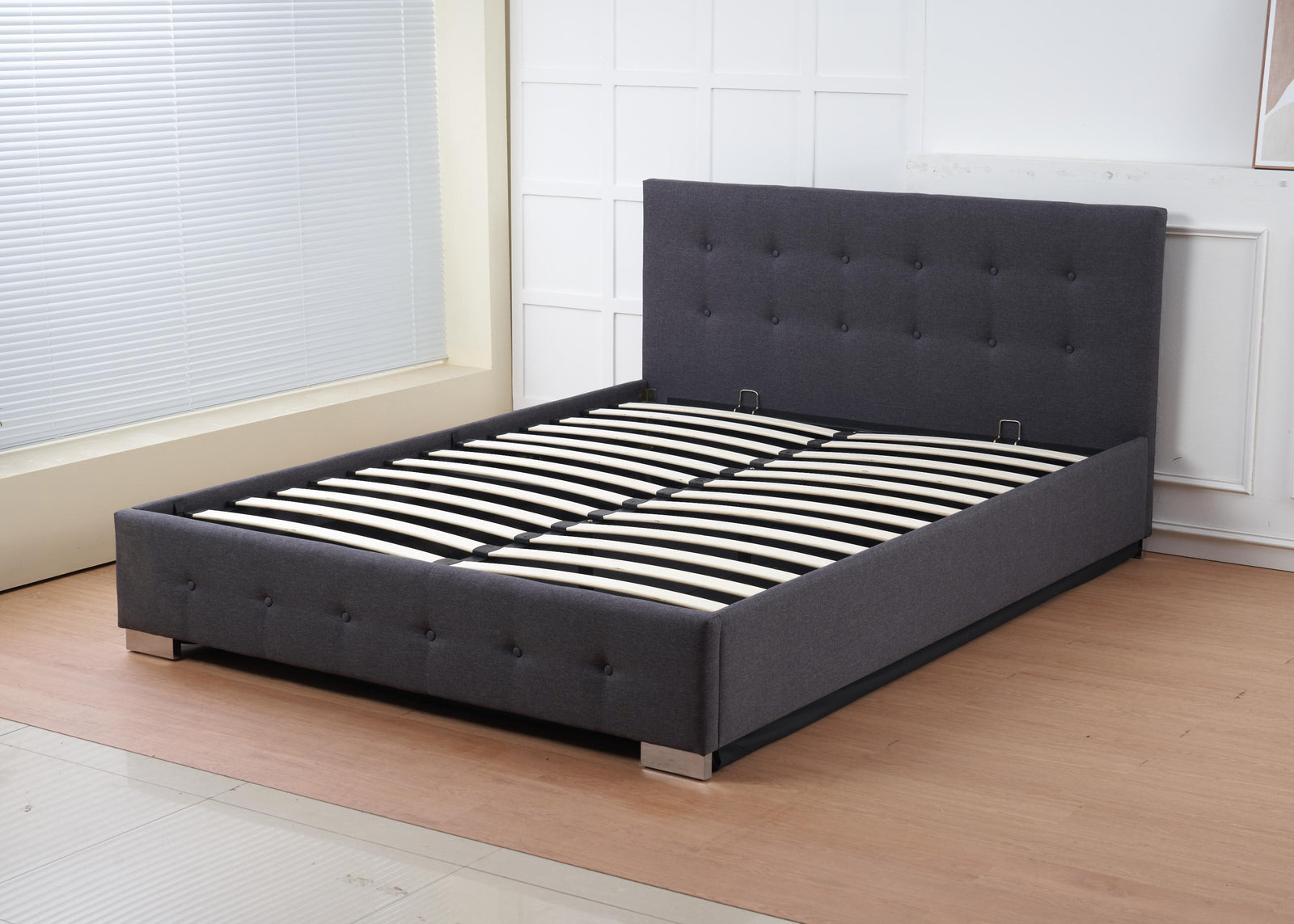 The Oslo Charcoal Linen Tufted Ottoman Bed Frame | King | Charcoal