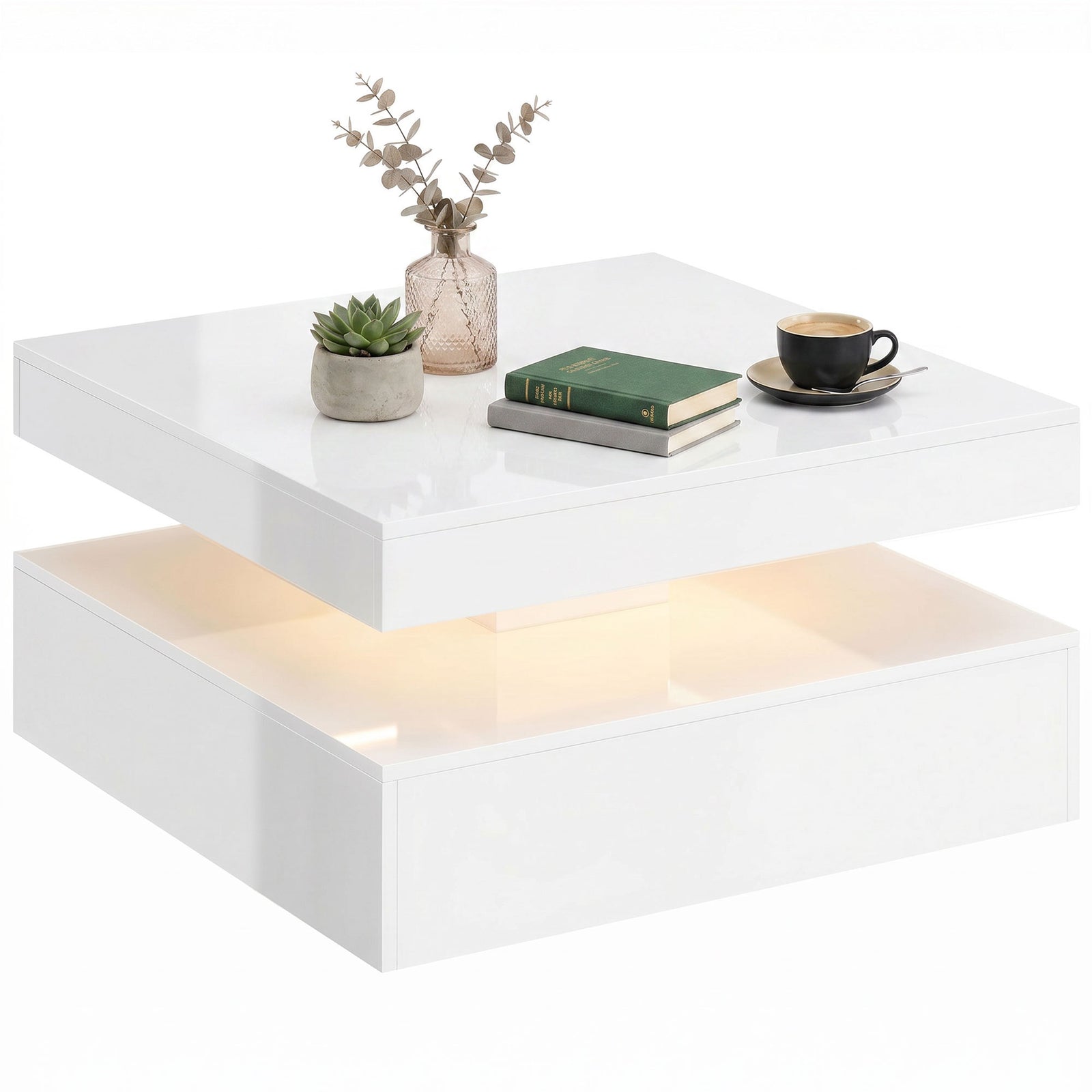 Led Coffee Table With Storage, Modern Centre Table | White