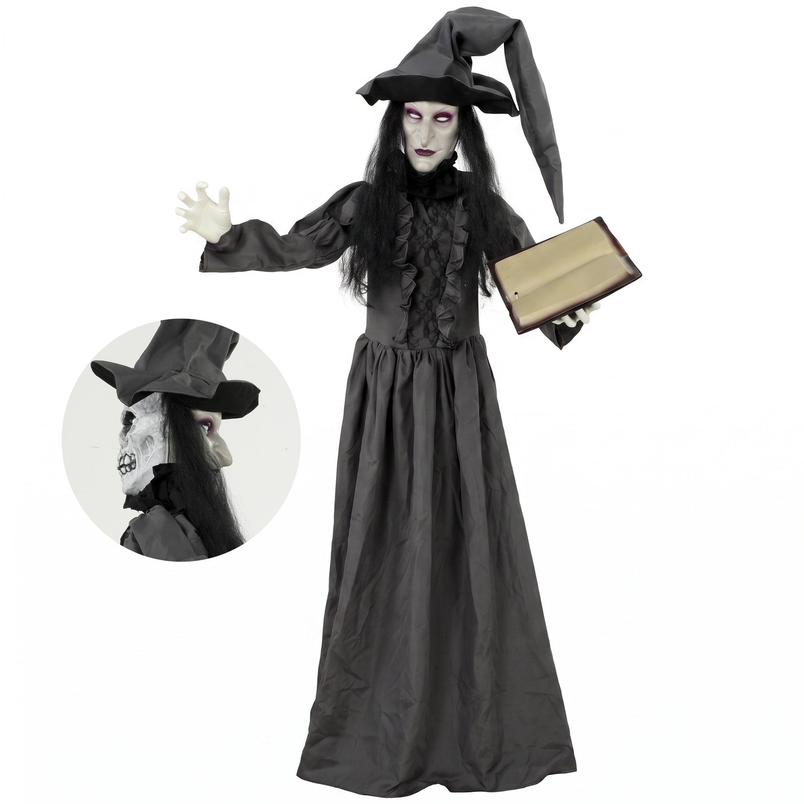 HOMCOM 180cm Life Size Animated Witch Halloween Decoration Outdoor Indoor