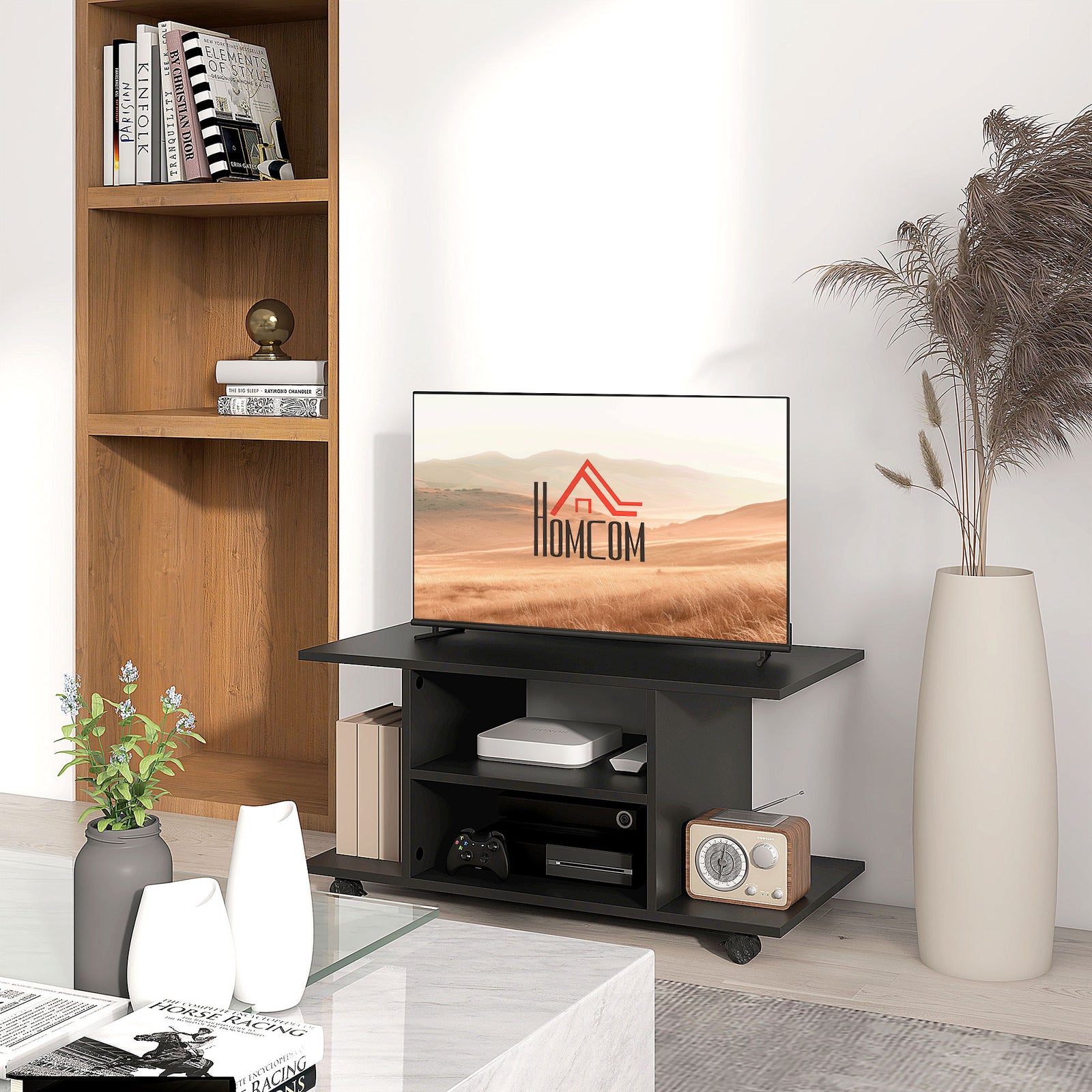 Modern Tv Cabinet Stand Storage Shelves Black