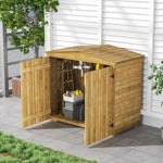 Solid Fir Wood Garden Storage Shed, Outdoor Wooden Cabinet With Double Doors & Sloped Roof, Waterproof Painted Tool Storage