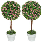 Set Of 2 Artificial Plants With Rose Flower In Pot, 60cm | One Size | Pink