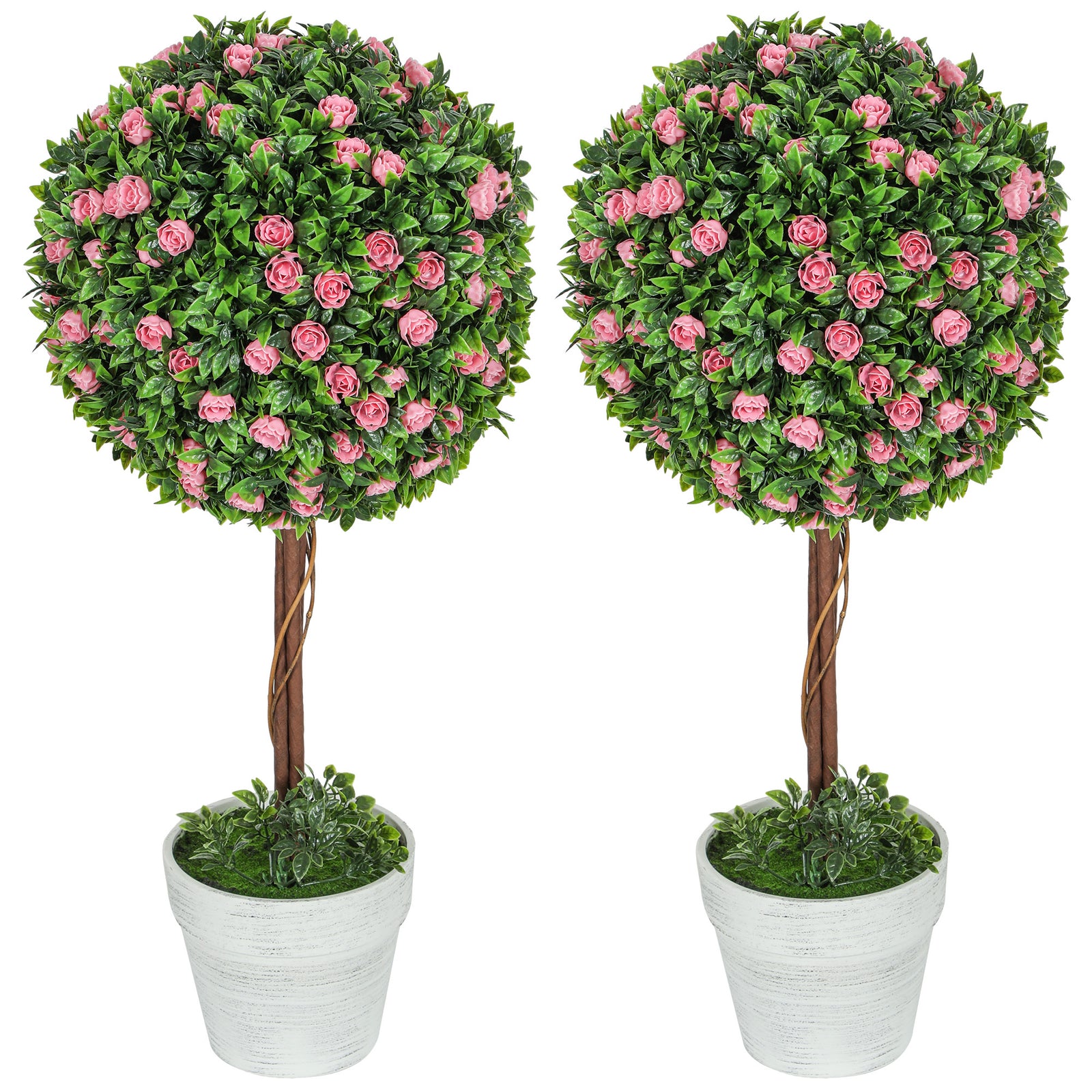 Set Of 2 Artificial Plants With Rose Flower In Pot, 60cm | One Size | Pink