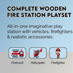 HYGRAD BUILT TO SURVIVE Kids Fire Station Wooden Dollhouse – 3-tier Pretend Play Toy Playse