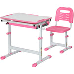 Kids Desk And Chair Set W/ Drawer, Pen Slot Hook | Pink