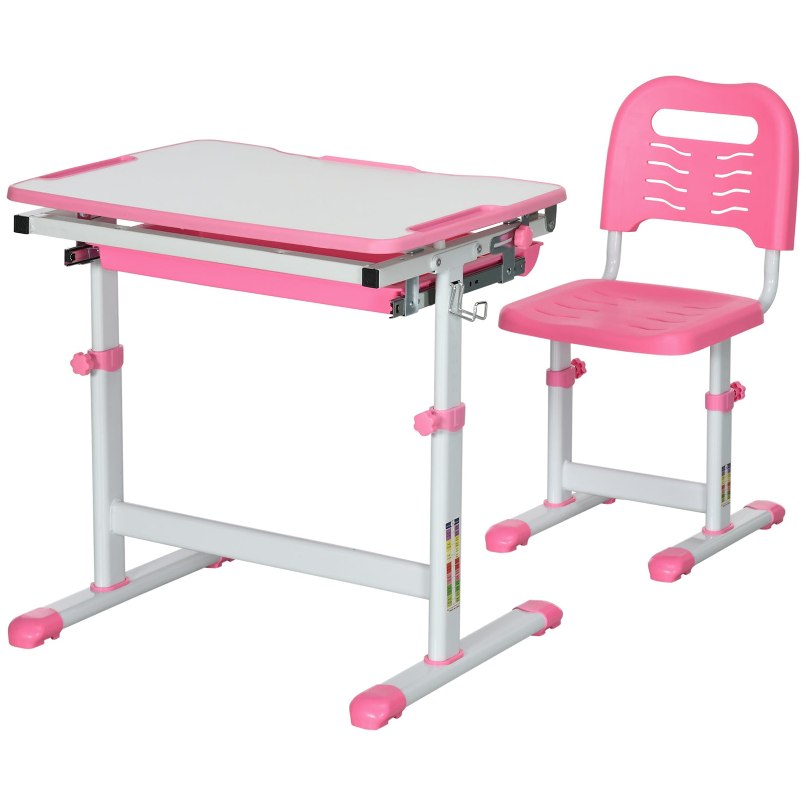 Kids Desk And Chair Set W/ Drawer, Pen Slot Hook | Pink