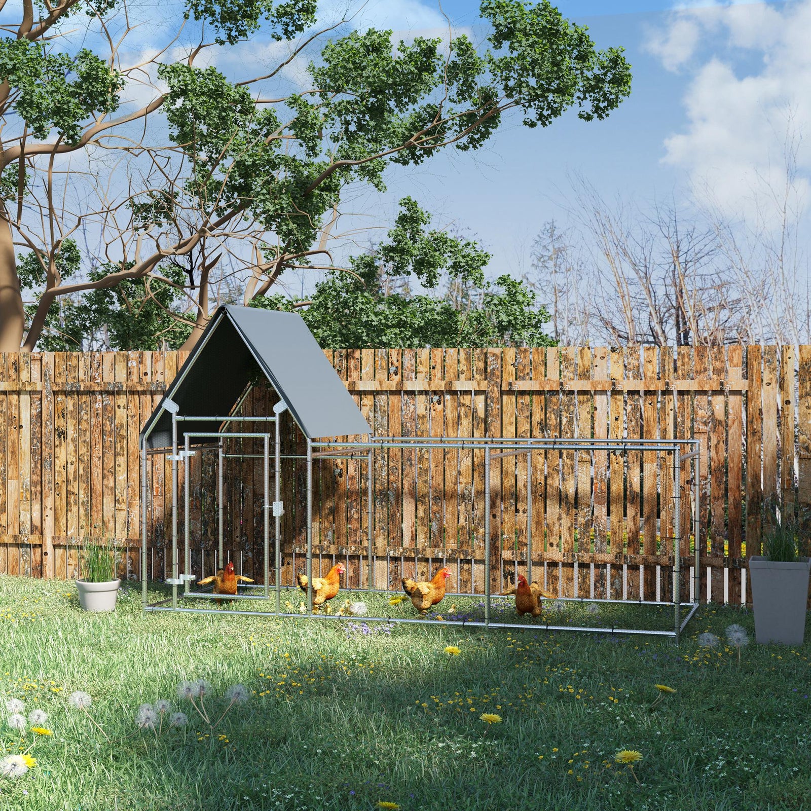 Pawhut Walk In Chicken Run Large Outdoor Chicken Cage Coop W/ Cover 3 X 1 X 1.7m