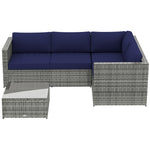 3pcs Rattan Corner Sofa Set With Coffee Table, Cushion, Blue