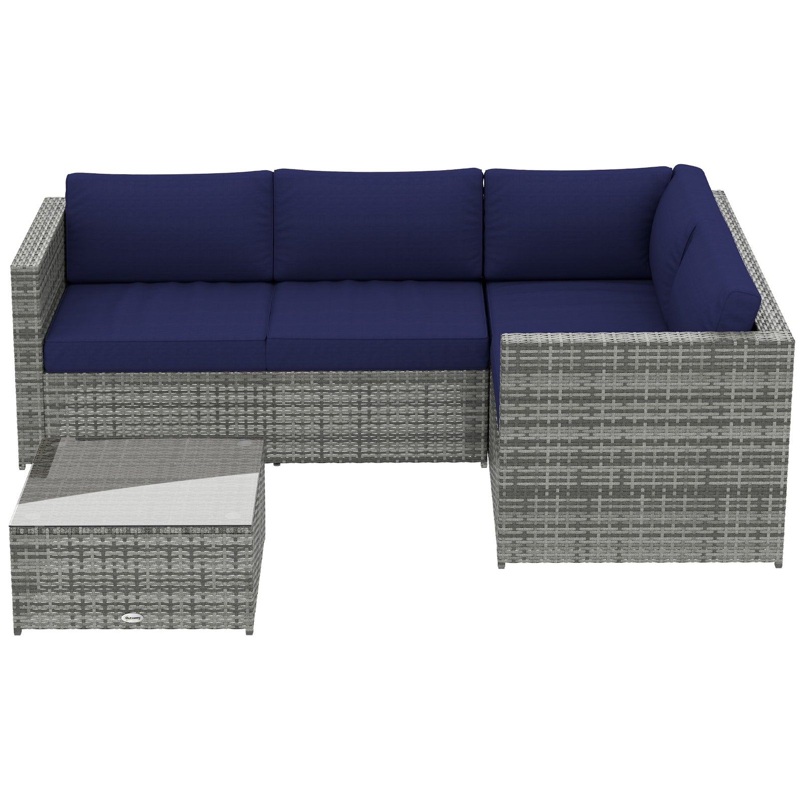 3pcs Rattan Corner Sofa Set With Coffee Table, Cushion, Blue