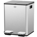 2 X 20l Dual Kitchen Bin Pedal Bin For Recycling And Waste | One Size | Silver