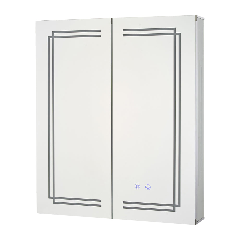60cm X 70cm Rectangular Led Bathroom Mirror Cabinet With Double Doors, Adjustable Shelves