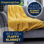 Blanket Throw Soft Faux Fur 160 X 130cm Fleece Overblanket Fluffy Blanket  For Sofa & Beds | L | Gold