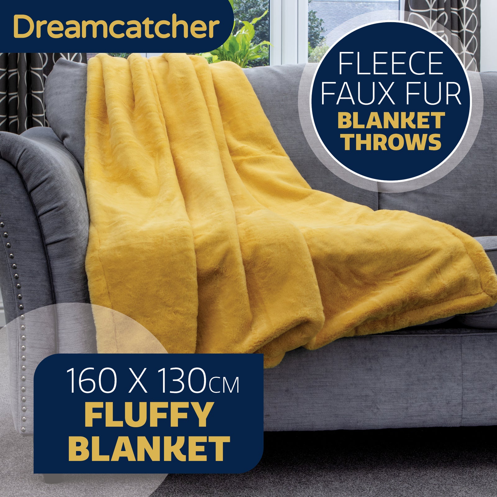 Blanket Throw Soft Faux Fur 160 X 130cm Fleece Overblanket Fluffy Blanket  For Sofa & Beds | L | Gold