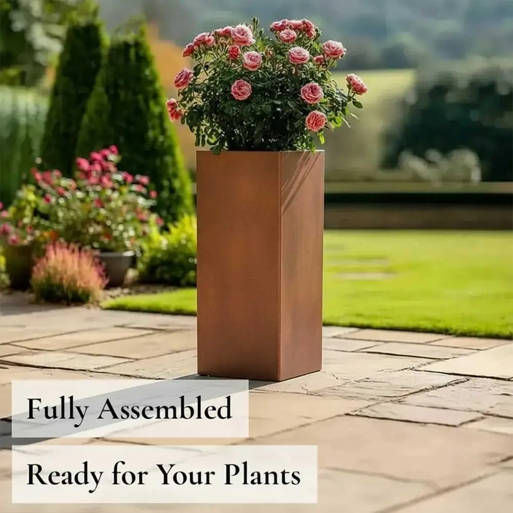 Zinc Galvanised Tall Square Planter | 32cm x 32cm x 75cm | Copper