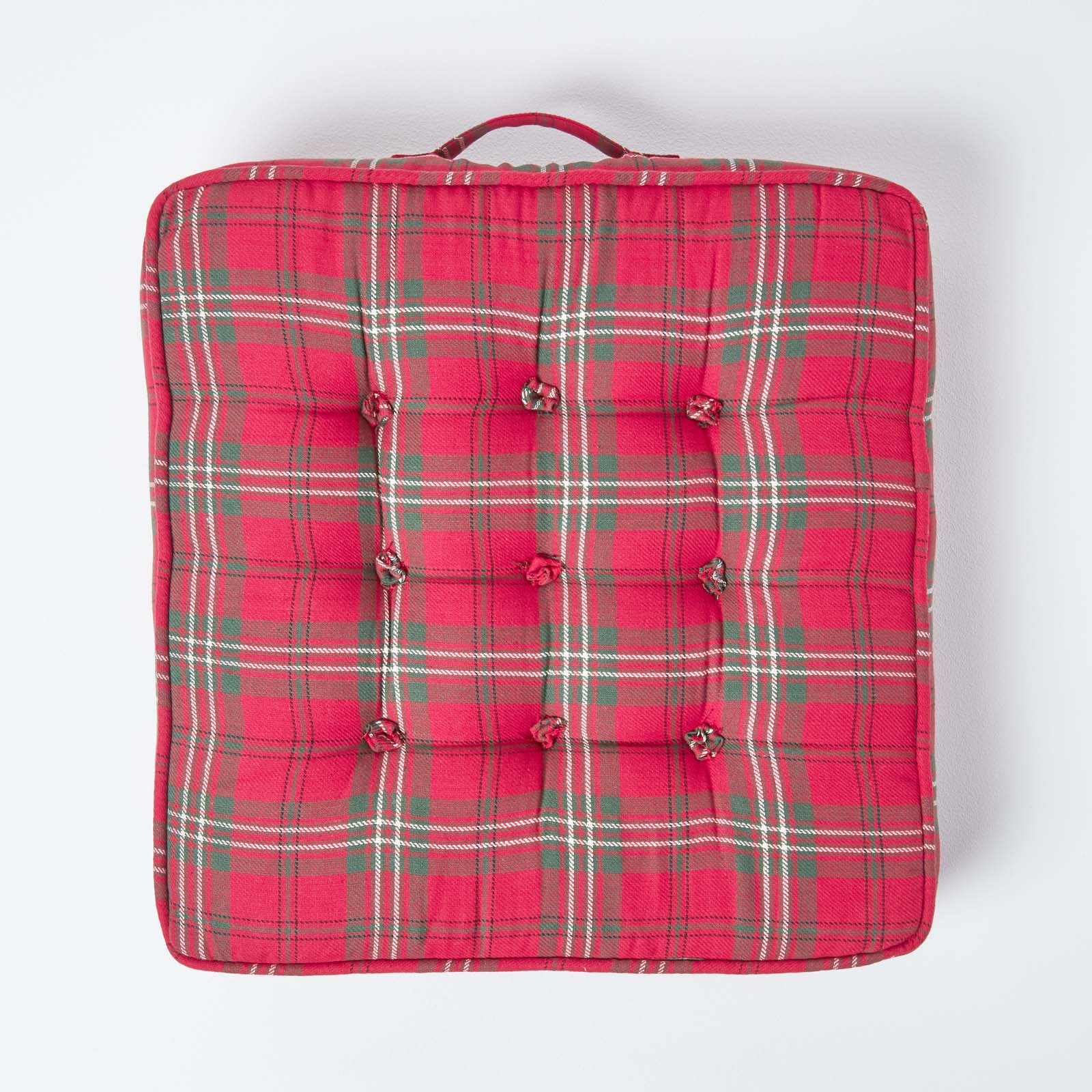 Tartan Check Cotton Armchair Booster Cushion | 50cm x 50cm | Red