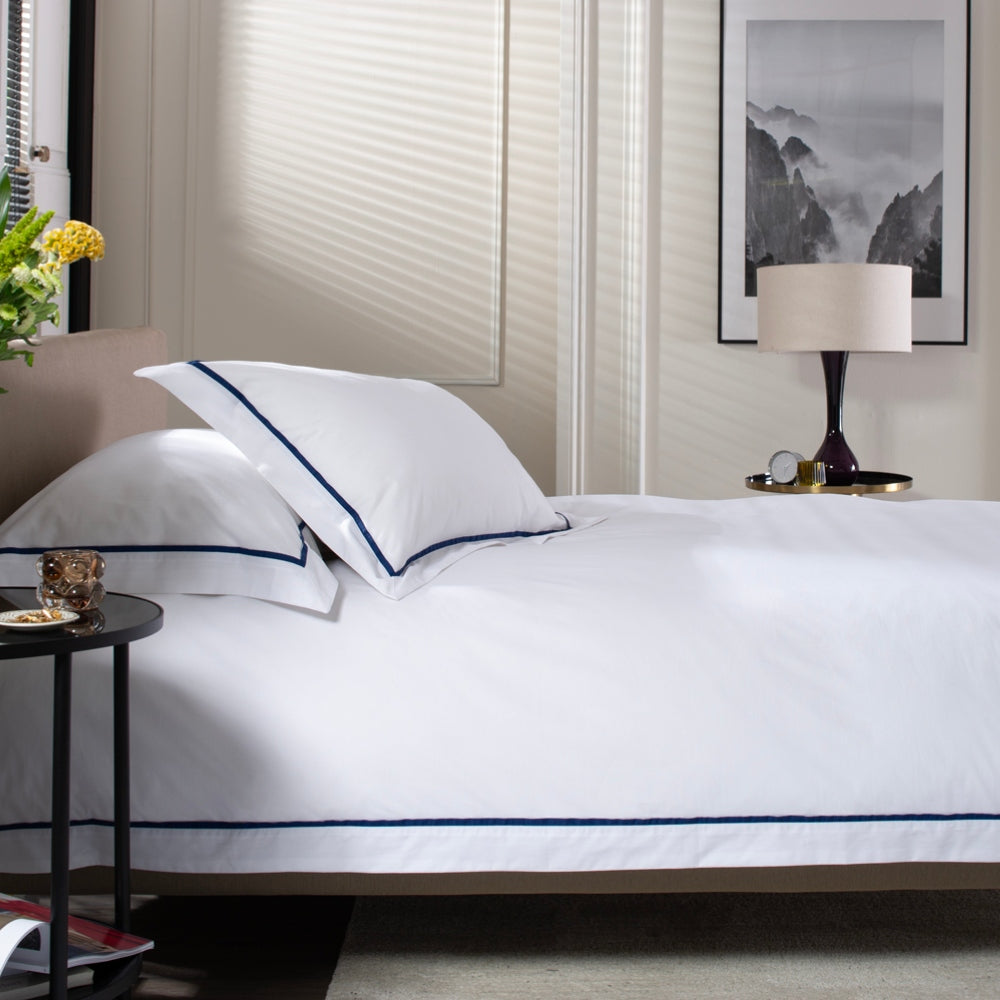 Hampstead Duvet Cover Set – 200 Thread Count 100% Cotton With Oxford Pillowcases & Inserted Ribbon | Single | Blue
