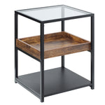 Industrial Side Table W/ 3-tier Storage Shelves | Brown