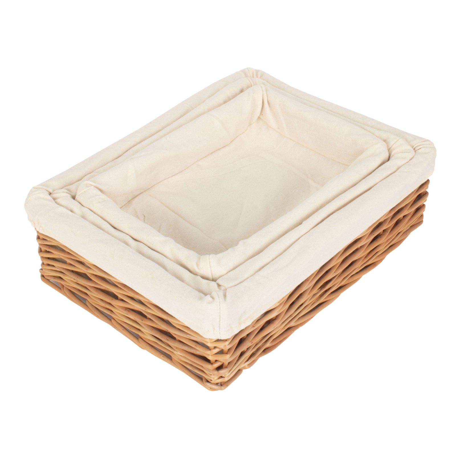 Wicker Cotton Lined Straight-sided Rectangular Tray | Set-of-3 | Brown