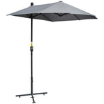 2m Half Balcony Parasol W/ Double Canopy & Base | Dark Gray
