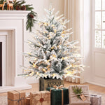 HOMCOM 90 Cm Prelit Flocked Table Christmas Tree, Base Stand, Green White