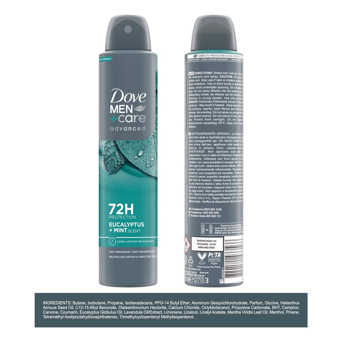Advanced Anti-perspirant Deodorant Spray Eucalyptus + Mint, 18x200ml | Set of 18