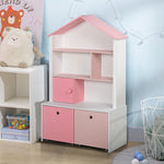 Kids Bookshelf Chest Drawer With Wheels Baby Toy Wood Organizer Pink