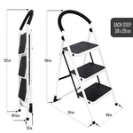 Step Ladder Premium Heavy-duty Steel Folding Step Stool 150kg Capacity | 3 Step | White