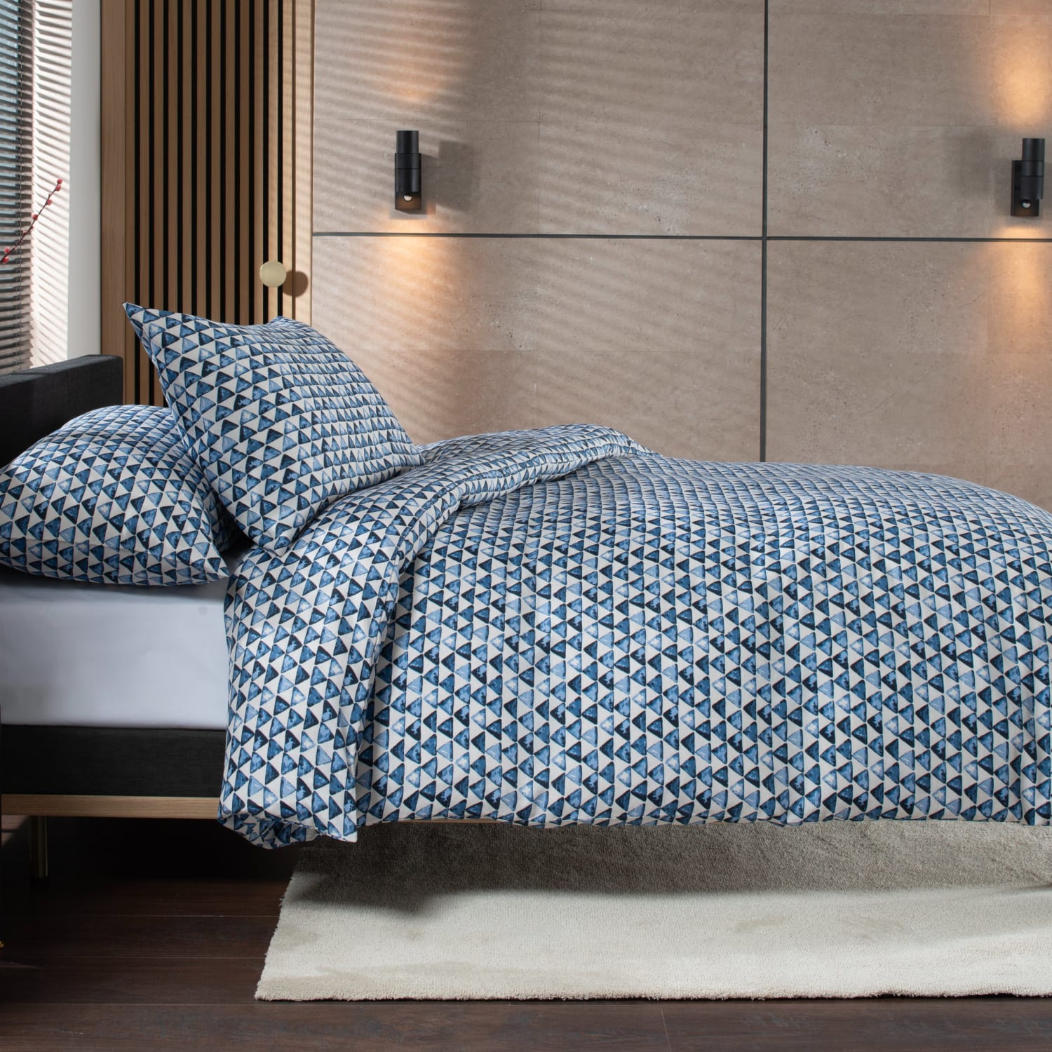 Studio Triangles Cotton Duvet Cover Set | Single | Blue