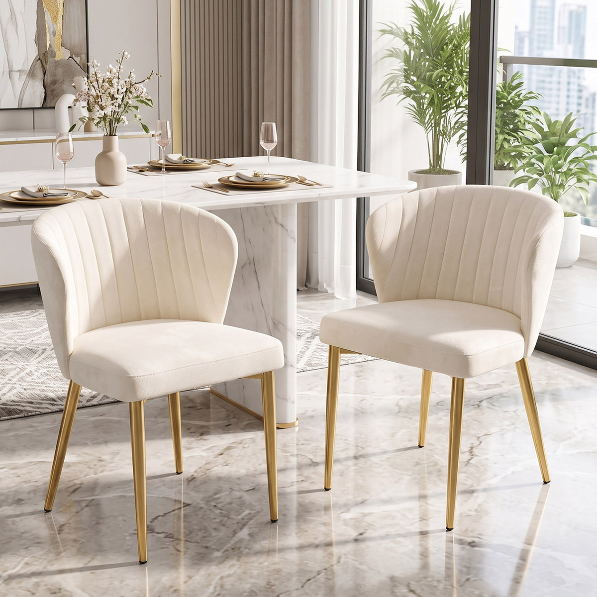 Breeins Set Of 2 Modern Velvet Dining Chairs With Gold Metal Legs