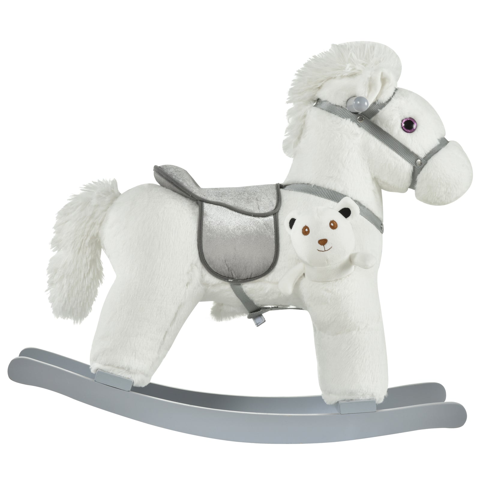 Kids Plush Ride-on Rocking Horse With Plush Toy Sound Handle Grip | White