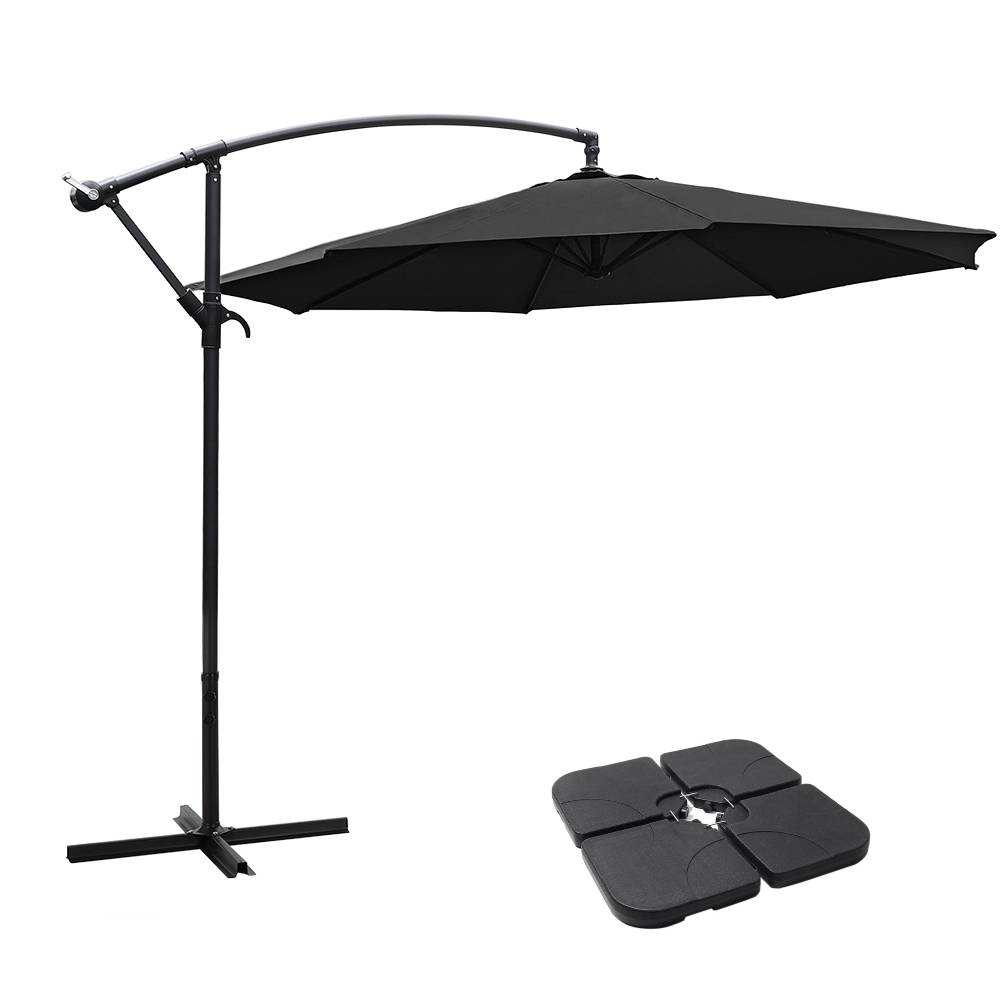 3m Banana Cantilever Patio Parasol For Outdoor Sunshade And Rain With A Cross Base And A Square Base | One Size | Grey