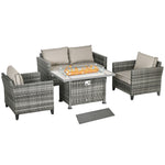 Rattan Garden Furniture Set W/ Gas Fire Pit Table, Cushion | Gray