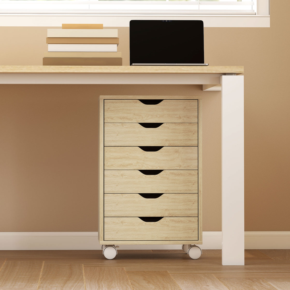 HOMCOM 6 Drawer Vertical File Cabinet With Quiet Drawers And Wheels