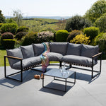 Bosque Black & Grey Garden Corner Sofa + Table