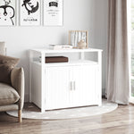 Wood Cat Litter Box Enclosure Furniture W/ Adjustable Interior Wall | White