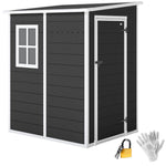 Lean To Garden Shed, Plastic Tool Storage House W/ Lockable Door | Black