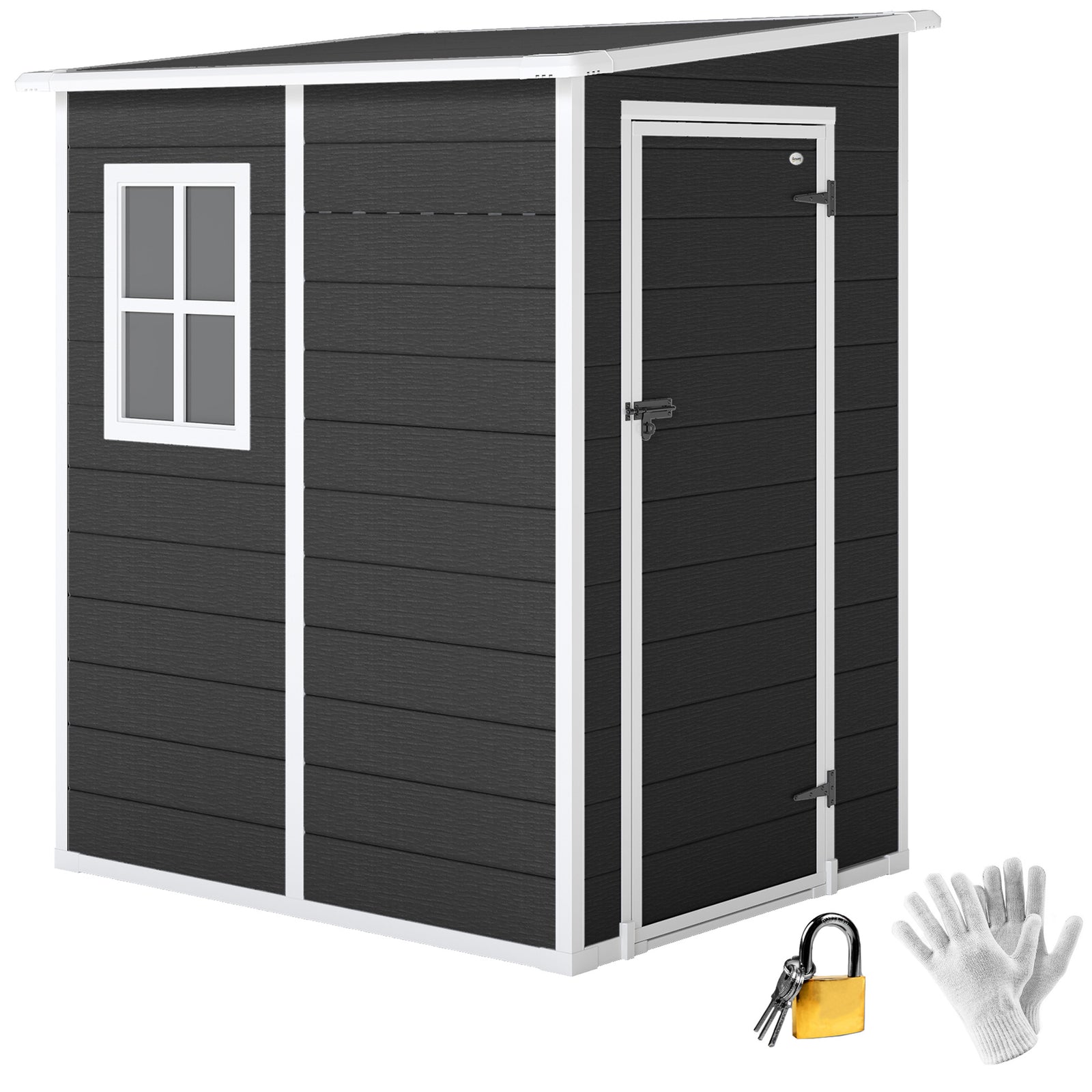 Lean To Garden Shed, Plastic Tool Storage House W/ Lockable Door | Black