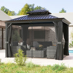 3 X 3.7m Aluminium Outdoor Hardtop Gazebo Canopy 2-tier Roof | Dark Gray