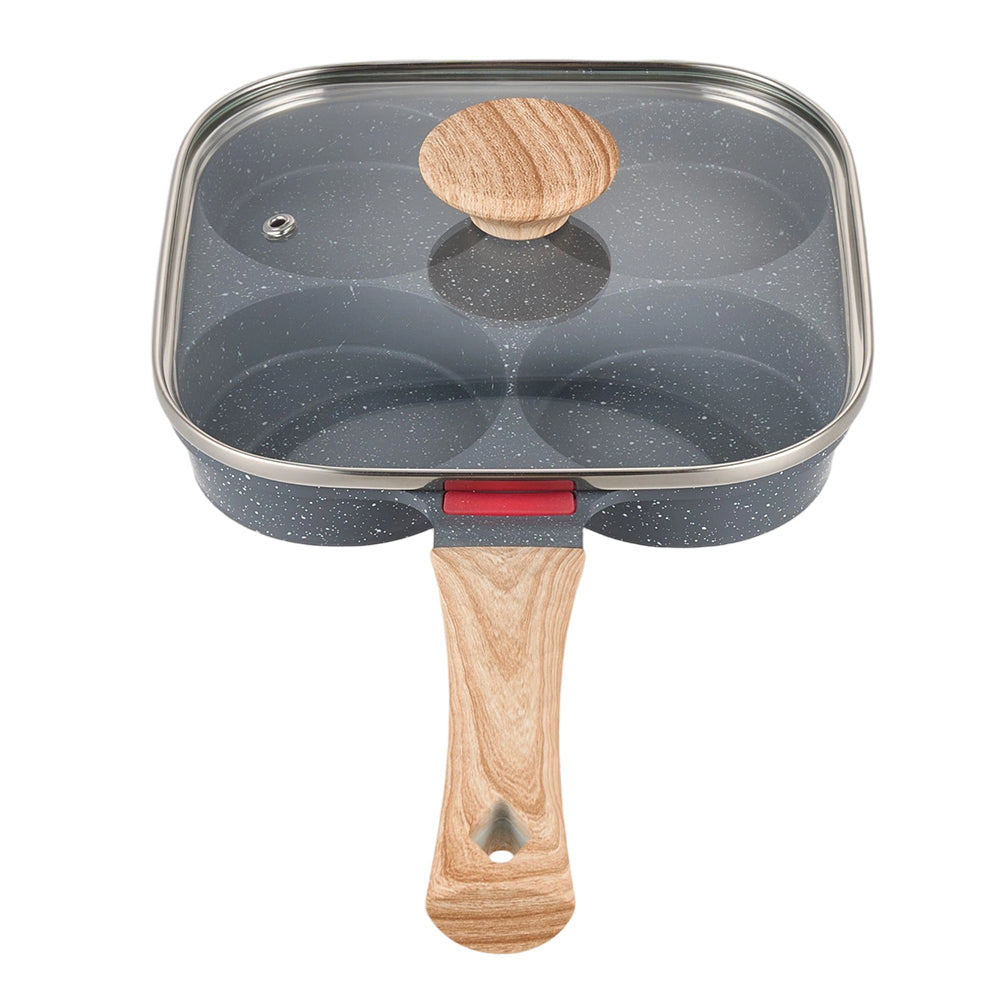 19cm W X 19cm W Non-stick 4-hole Egg Frying Pan With Visible Lid