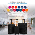 Set Of 3 Hard Shell Suitcase Cabin & Check In Cases With Tsa Lock - Overhead Cabin With Medium & Large Check-in Bag | Set of 3 | Black & Brown