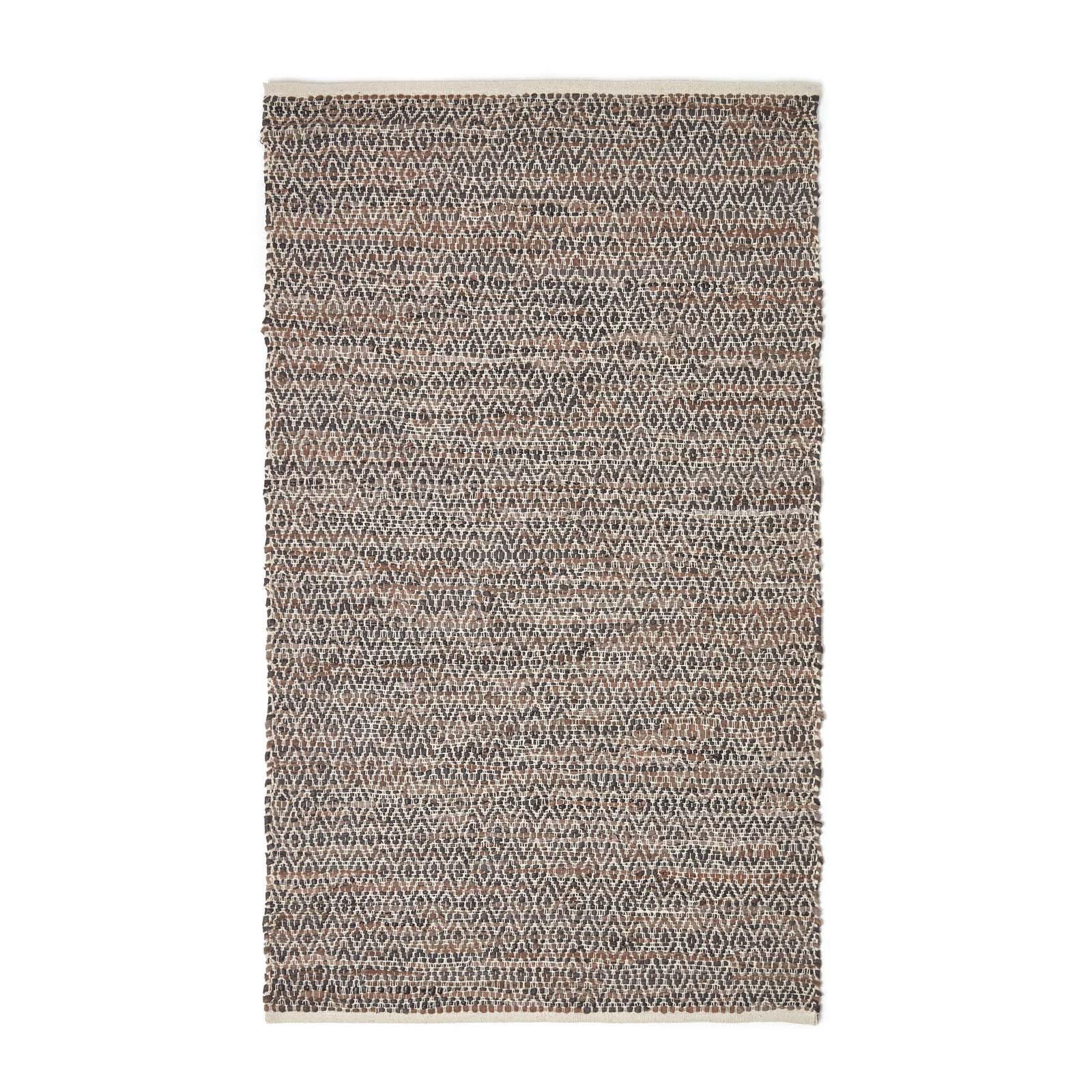 Real Leather Handwoven Diamond Pattern Rug | 150cm x 95cm | Brown