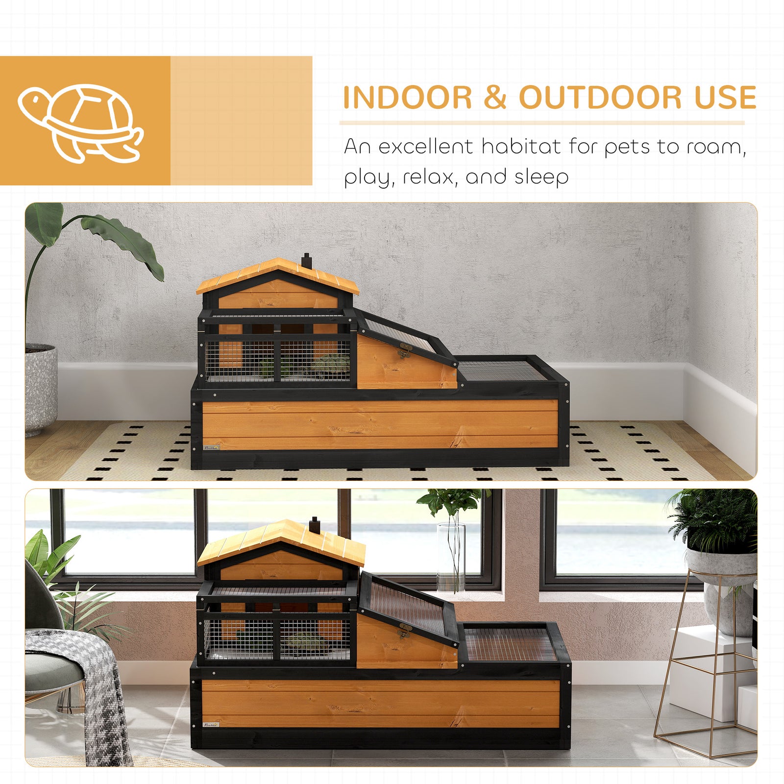 Three-room Tortoise House Habitat With Balcony, Two-story Large Reptile Cage